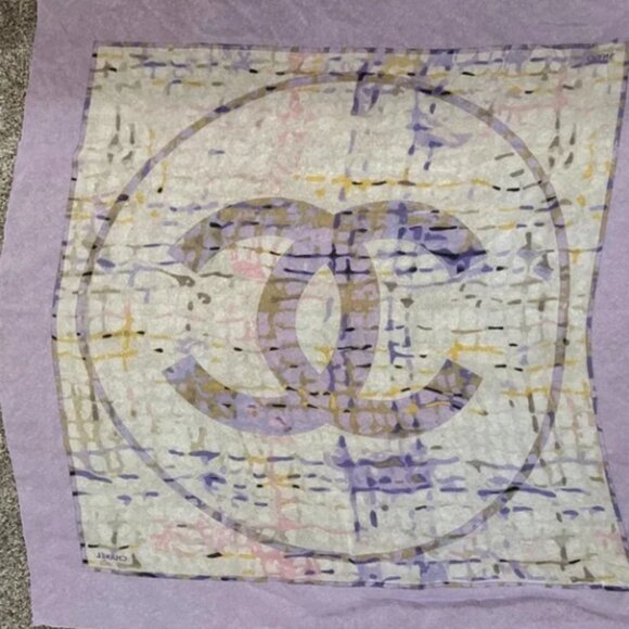 CHANEL Logo Lilac Silk Scarf - Picture 3 of 3